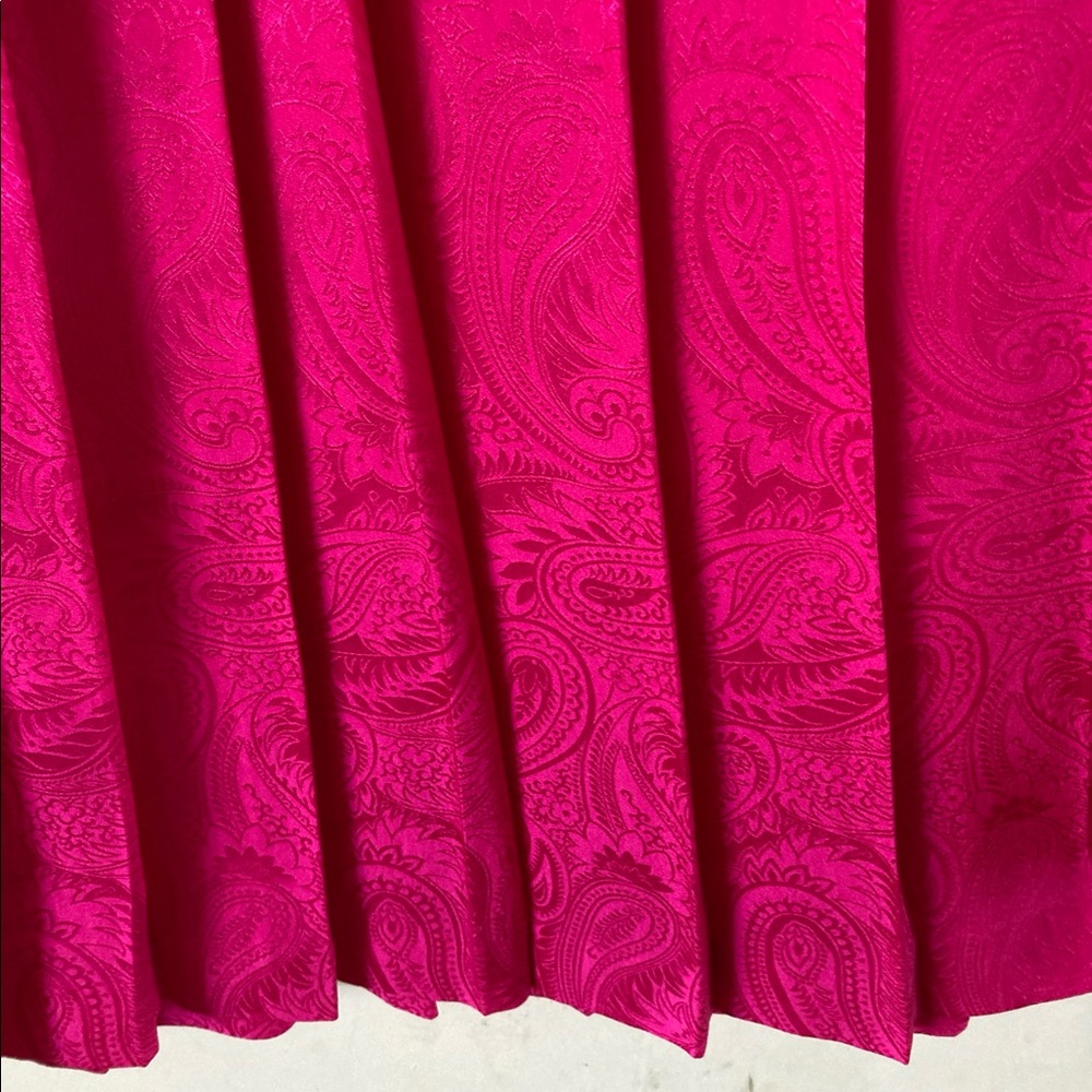 Vintage Vibrant Magenta Silk MIDI Skirt, Size 14